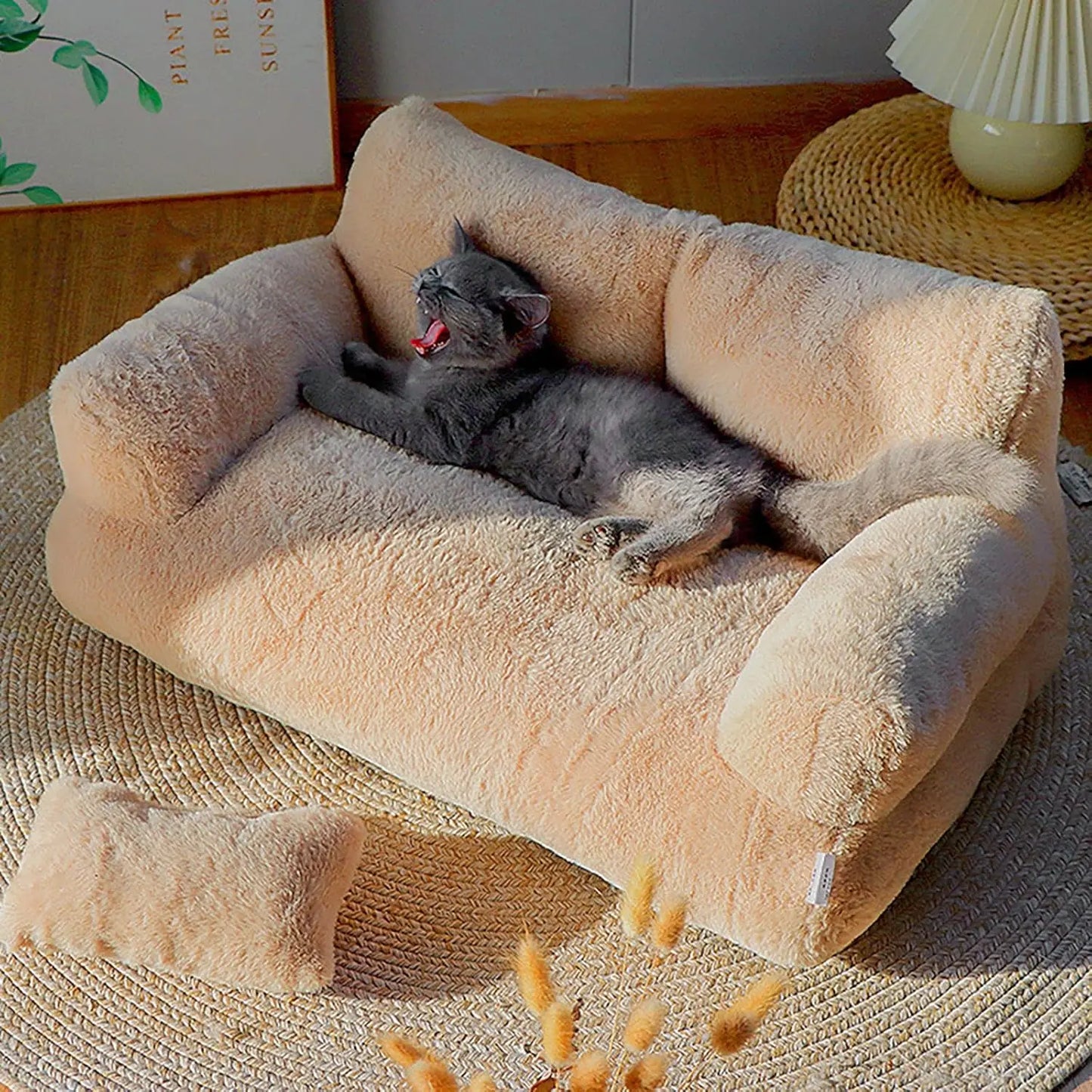 Plush Sofa Bed for Cats and Small Medium Dogs, Memory Foam Removable Washable Pet Sof, Removable Washable Pet Sofa Puppy Cat Bed