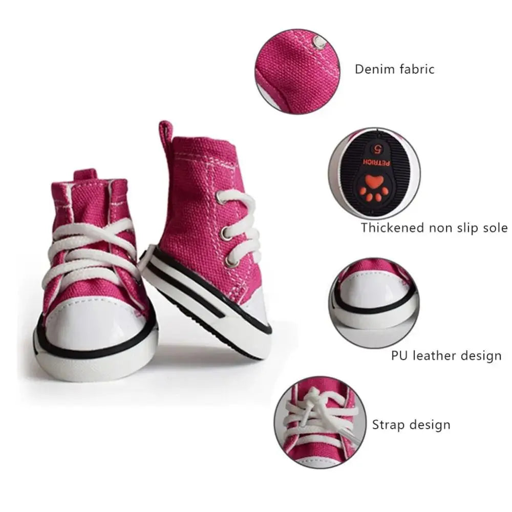 4PCS/Set Anti-skidding Denim Canvas Dog Shoes Pet Shoes Waterproof Shoes Sneakers Breathable Booties