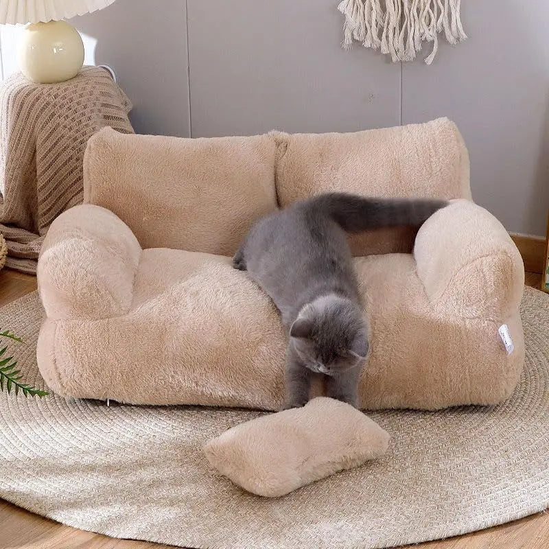 Plush Sofa Bed for Cats and Small Medium Dogs, Memory Foam Removable Washable Pet Sof, Removable Washable Pet Sofa Puppy Cat Bed