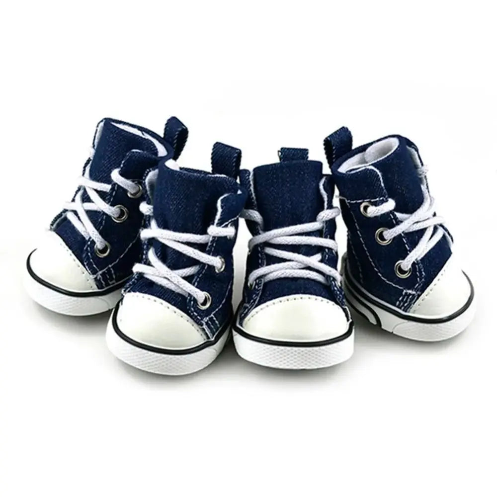 4PCS/Set Anti-skidding Denim Canvas Dog Shoes Pet Shoes Waterproof Shoes Sneakers Breathable Booties