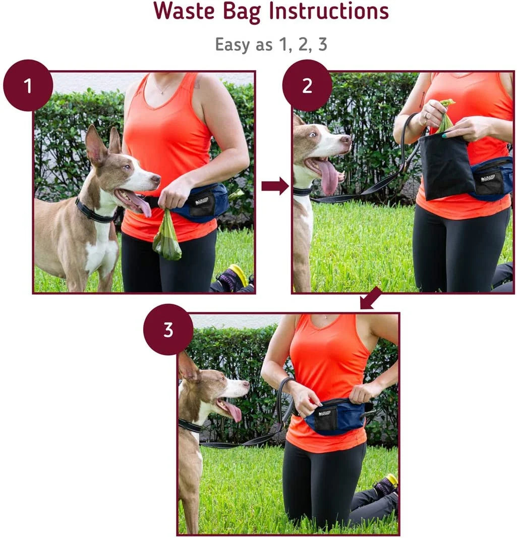 | Packup Pouch | Dog Treat Training Pouch with Waste Bag Dispenser | Adjustable Waist Belt Fanny Pack Design | Navy Blue