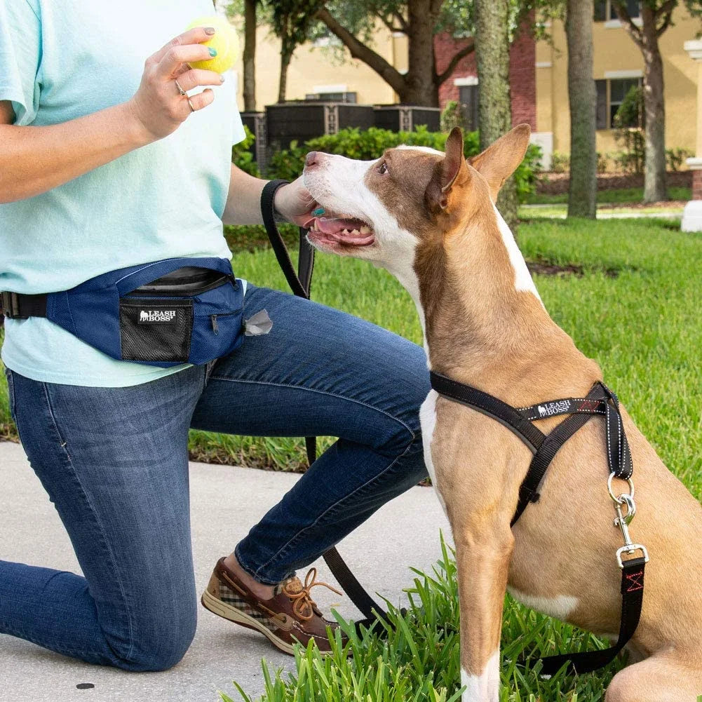 | Packup Pouch | Dog Treat Training Pouch with Waste Bag Dispenser | Adjustable Waist Belt Fanny Pack Design | Navy Blue