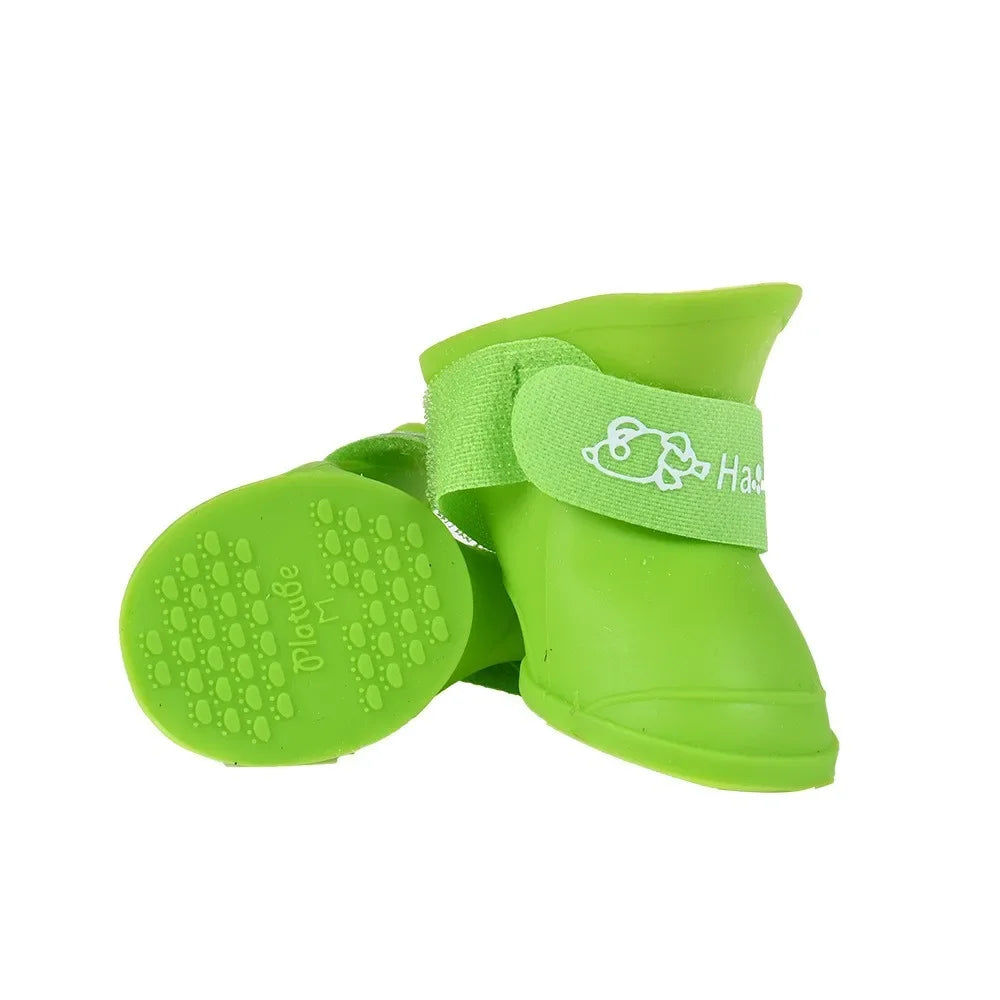 A Group Of Four Multi-Color Pet Rain Shoes Silicone Non-Slip Waterproof Dog Shoes Pet Supplies Dog Foot Cover