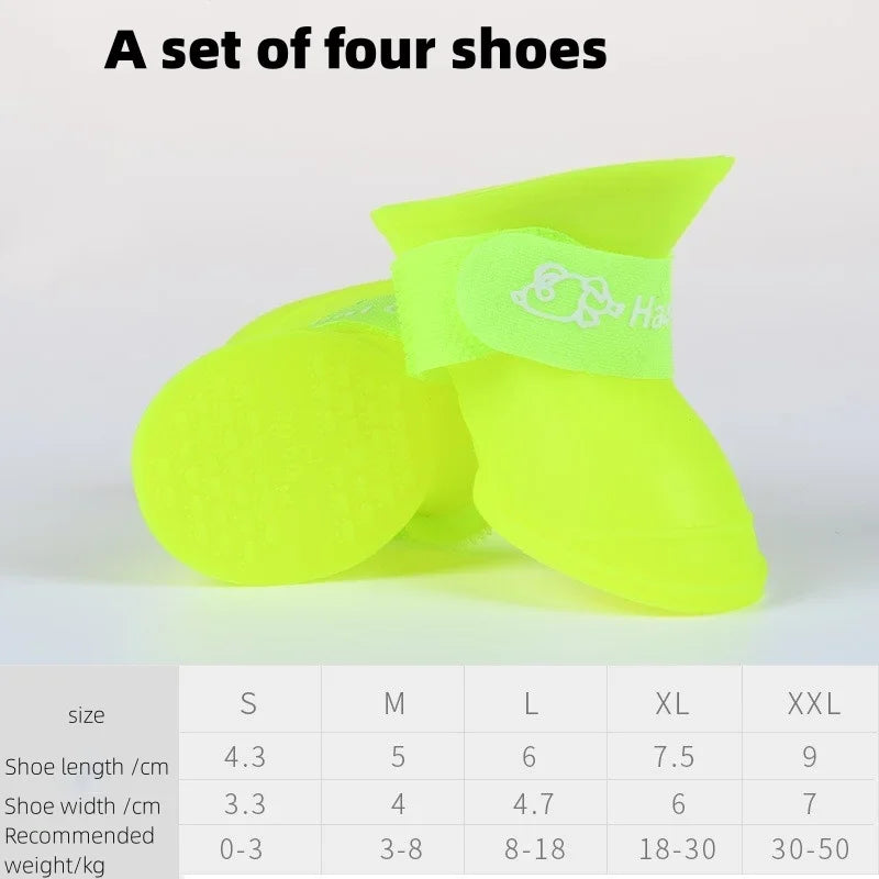 A Group Of Four Multi-Color Pet Rain Shoes Silicone Non-Slip Waterproof Dog Shoes Pet Supplies Dog Foot Cover