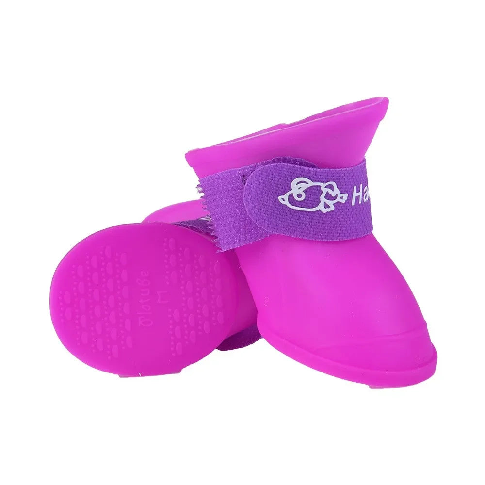 A Group Of Four Multi-Color Pet Rain Shoes Silicone Non-Slip Waterproof Dog Shoes Pet Supplies Dog Foot Cover