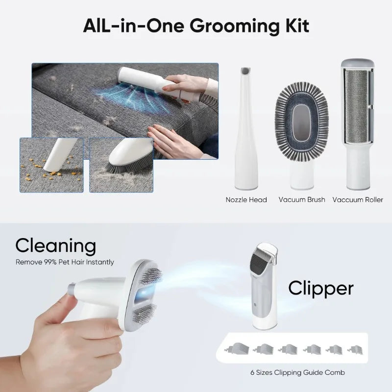 GIANNA Dog Grooming Kit, 2.5L Pet Hair Vacuum, 5-In-1 Electric Clippers Cleaning Set for Dogs, Cats, and Other Animals