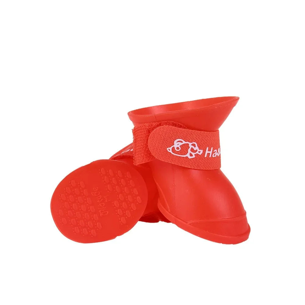 A Group Of Four Multi-Color Pet Rain Shoes Silicone Non-Slip Waterproof Dog Shoes Pet Supplies Dog Foot Cover