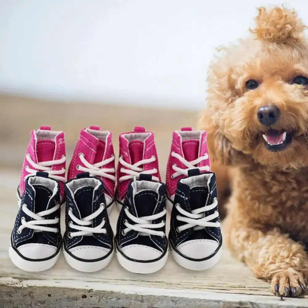 4PCS/Set Anti-skidding Denim Canvas Dog Shoes Pet Shoes Waterproof Shoes Sneakers Breathable Booties