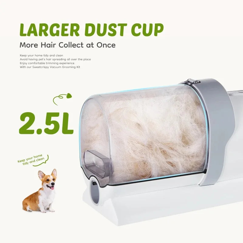 GIANNA Dog Grooming Kit, 2.5L Pet Hair Vacuum, 5-In-1 Electric Clippers Cleaning Set for Dogs, Cats, and Other Animals
