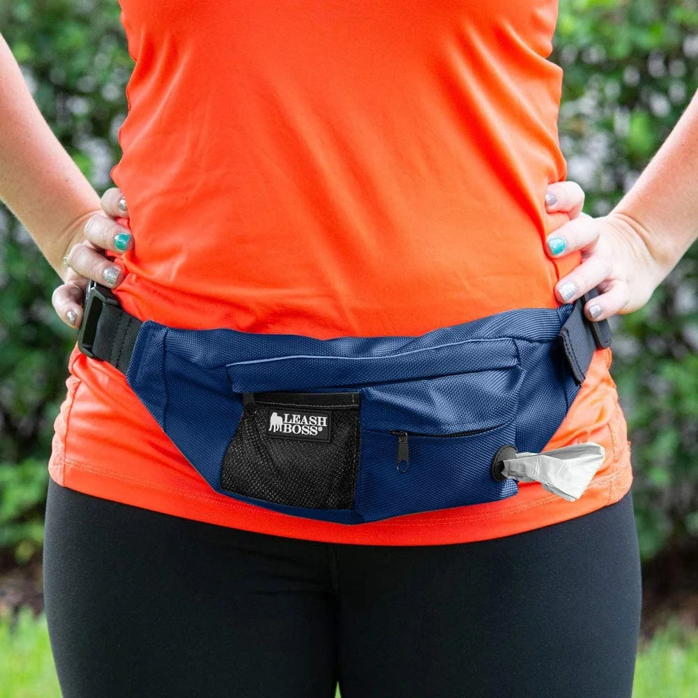 | Packup Pouch | Dog Treat Training Pouch with Waste Bag Dispenser | Adjustable Waist Belt Fanny Pack Design | Navy Blue